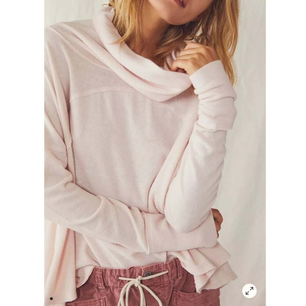 Free People We The Free Cozy Time Funnel Top Pink Relaxed Cotton NWT M